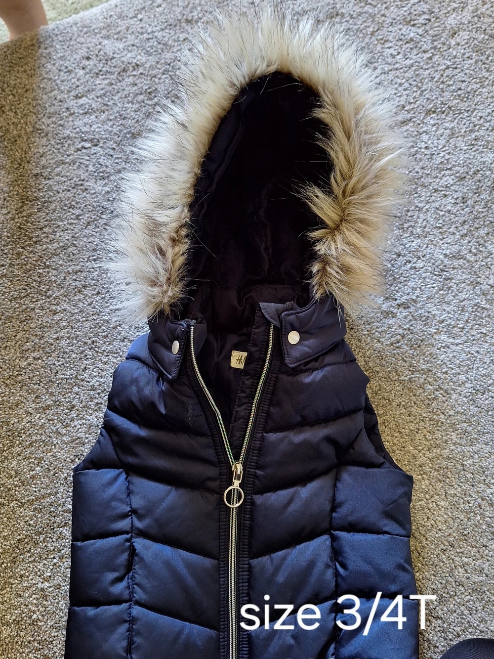 H&M Toddler Puffer Vest with Faux Fur Hood - Navy